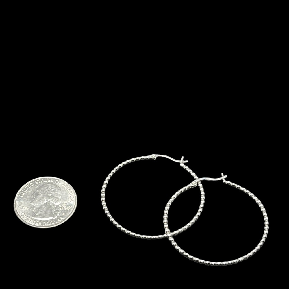 Sterling silver caviar hoop earrings - Picture 2 of 4